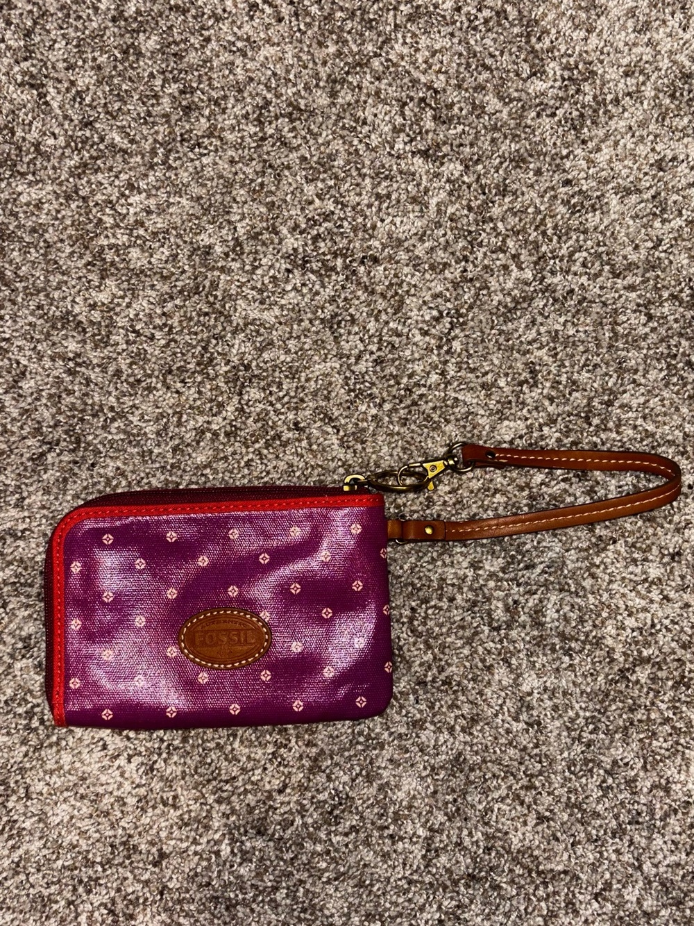 Fossil Plum Clutch Wristlet with Brown Leather Strap
